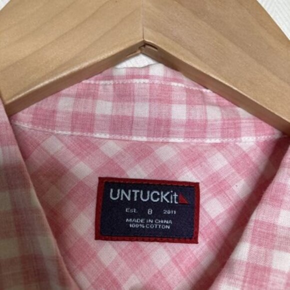 Untuckit | Womans Calina Plaid Gingham Button Down Pink white Shirt Size 8 - Picture 11 of 12